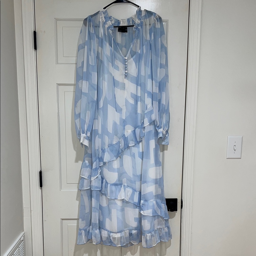 ASOS Light Blue and White Long Sleeve Dress